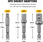 Socket Adaptor Set - 1/4", 3/8", 1/2" - Compatible with Topeak, Wold Tooth, Granit Designs Ratchet
