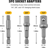 Socket Adaptor Set - 1/4", 3/8", 1/2" - Compatible with Topeak, Wold Tooth, Granit Designs Ratchet