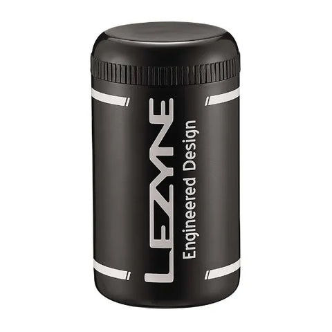 The Lezyne flow caddy is a rigid storage container that fits standard bottle cages.
