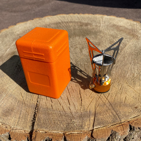 bathoutdoors.co.uk folding stainless steel gas stove Portable & Dependable mini folding stove head. Made from Stainless Steel to last your adventures.  154g in box 105g out of box